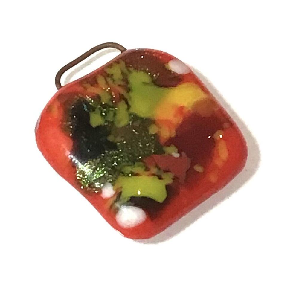 Murano Pendant For Necklace Blown Glass Art Ornament Orange Green Metal Flake - Picture 2 of 2